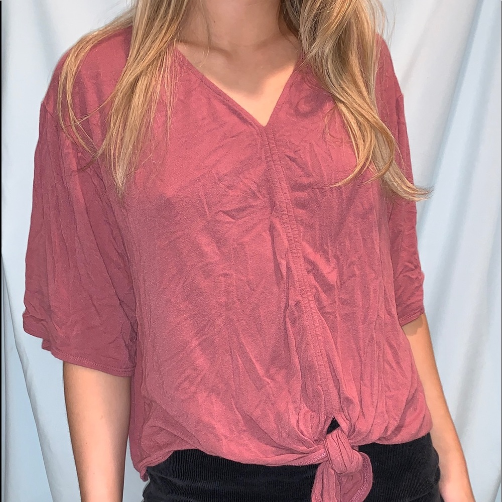 Front Tie Short Sleeve Flowy Top